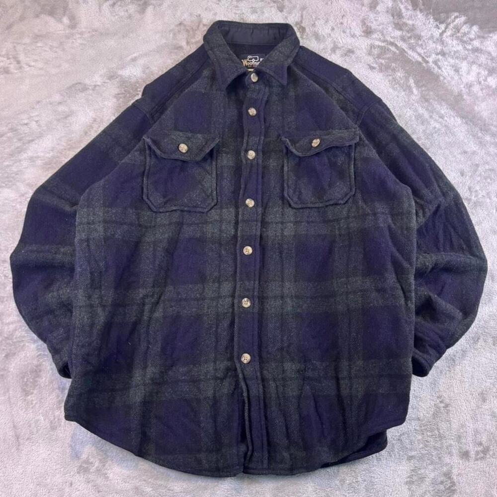 Vintage Woolrich Wool Flannel Shirt Men’s XL Blue Plaid Button Up Long Sleeve